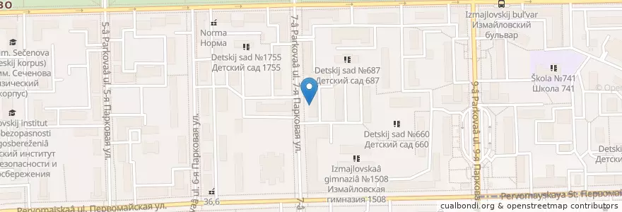 Mapa de ubicacion de Стоматологическая поликлиника №8 en Russia, Distretto Federale Centrale, Москва, Восточный Административный Округ, Район Измайлово.