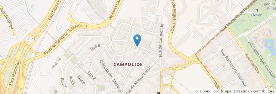Mapa de ubicacion de Os Amigos de Campolide en 포르투갈, Área Metropolitana De Lisboa, Lisboa, Grande Lisboa, 리스본, Campolide.