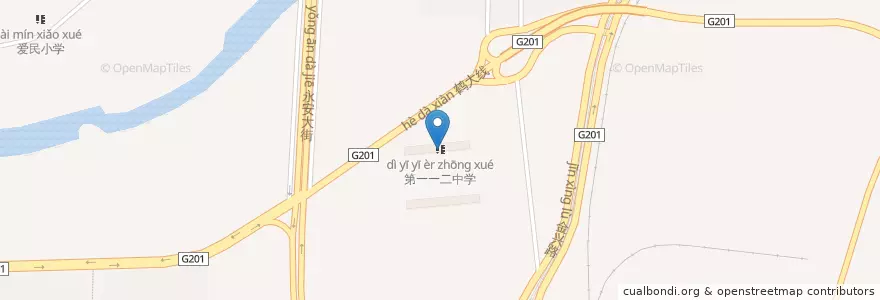 Mapa de ubicacion de 第一一二中学 en 中国, 辽宁省, 大连市, 金州区, 拥政街道.