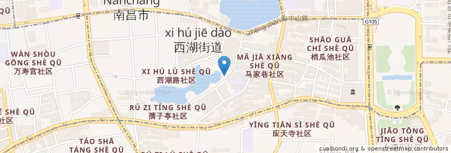Mapa de ubicacion de 孺子亭公园游泳池‎ en 中国, 江西省, 南昌市, 西湖区, 西湖街道.