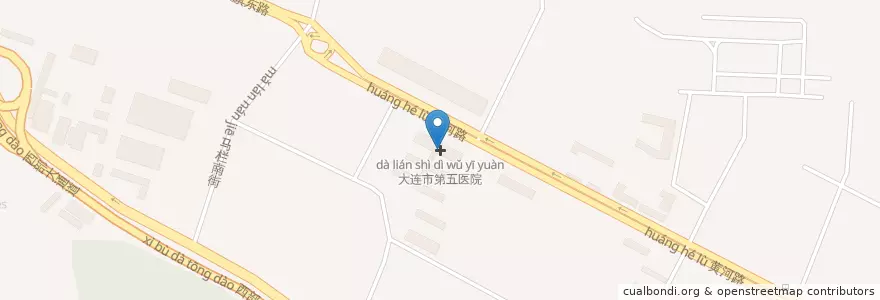 Mapa de ubicacion de 大连市第五医院 en China, Liaoning, 大连市, 沙河口区, 马栏街道.