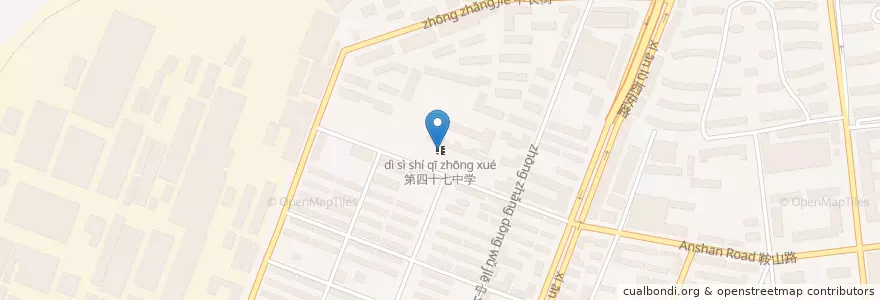 Mapa de ubicacion de 第四十七中学 en 中国, 辽宁省, 大连市, 沙河口区, 兴工街道.