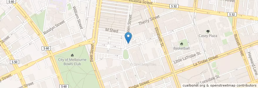 Mapa de ubicacion de Muleta's Cafe en أستراليا, ولاية فيكتوريا, City Of Melbourne.