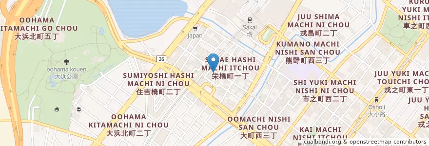 Mapa de ubicacion de ホルモン焼 en 日本, 大阪府, 堺市, 堺区.