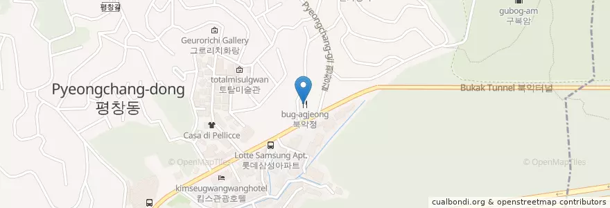Mapa de ubicacion de 북악정 en Südkorea, Seoul, 종로구, 평창동.