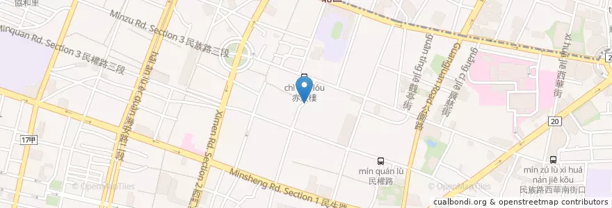 Mapa de ubicacion de 東巧鴨肉羹專賣店 en 臺灣, 臺南市, 中西區.