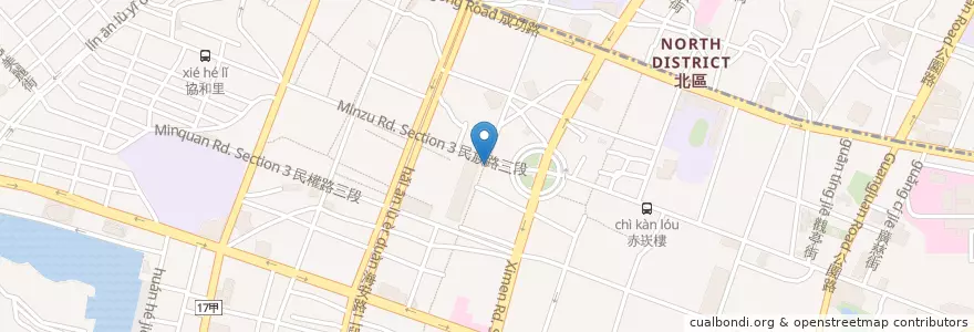 Mapa de ubicacion de 金得春捲 en 臺灣, 臺南市, 中西區.