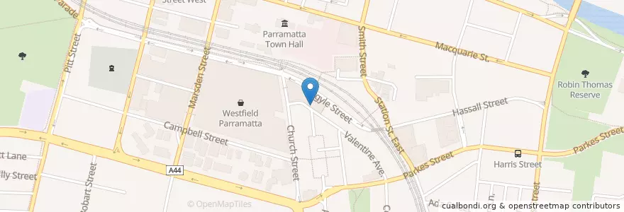 Mapa de ubicacion de Max Brenners en Австралия, Новый Южный Уэльс, Sydney, City Of Parramatta Council.