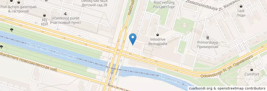 Mapa de ubicacion de Грузинский ресторан en Russland, Föderationskreis Nordwest, Oblast Leningrad, Sankt Petersburg, Василеостровский Район, Bezirk Dekabristen-Insel.