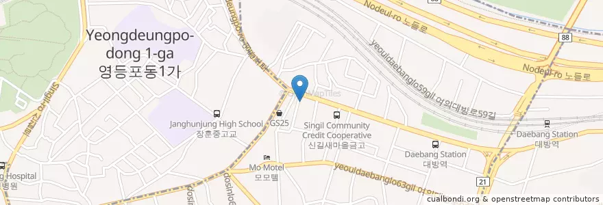 Mapa de ubicacion de 우리은행(Woori bank) en Corea Del Sud, Seul, 영등포구, 신길1동.