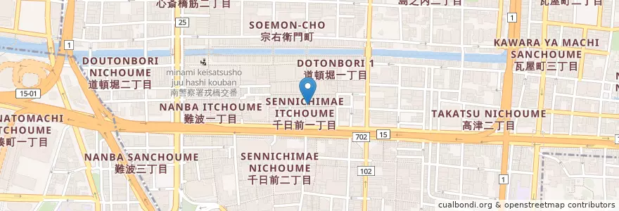 Mapa de ubicacion de 炭火焼肉肉八 en Japan, 大阪府, Osaka, 中央区.