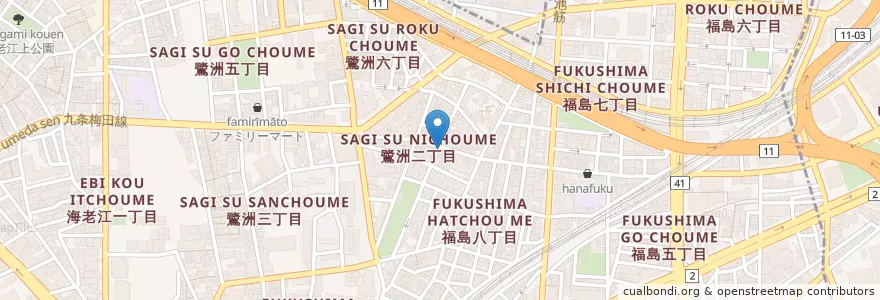 Mapa de ubicacion de 聖天薬局 en Japan, 大阪府, Osaka, 福島区.
