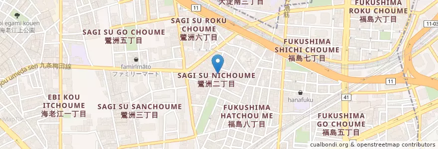 Mapa de ubicacion de お好み焼なかの en Japan, 大阪府, Osaka, 福島区.