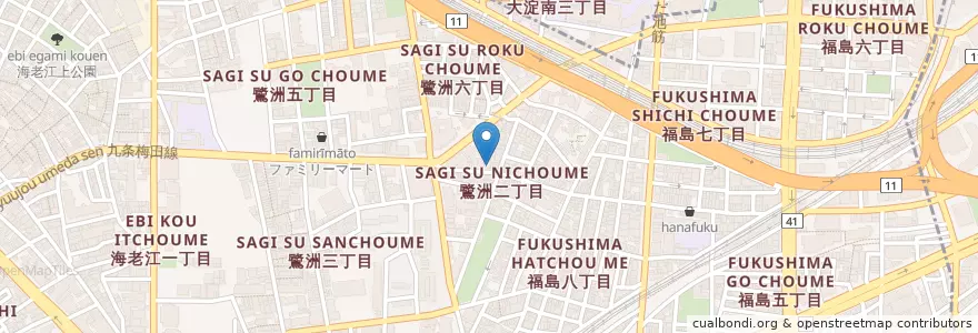 Mapa de ubicacion de 浅井歯科 en Japan, 大阪府, Osaka, 福島区.