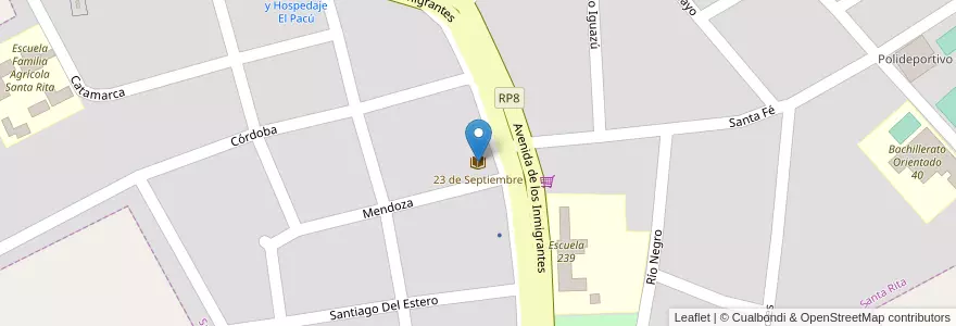 Mapa de ubicacion de 23 de Septiembre en アルゼンチン, ミシオネス州, Departamento Veinticinco De Mayo, Municipio De Alba Posse, Santa Rita.