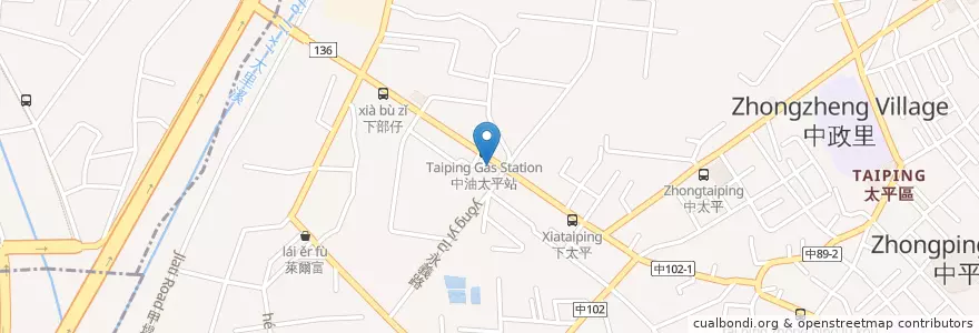 Mapa de ubicacion de 中油太平加油站 en Taiwan, Taichung, Distretto Di Taiping.
