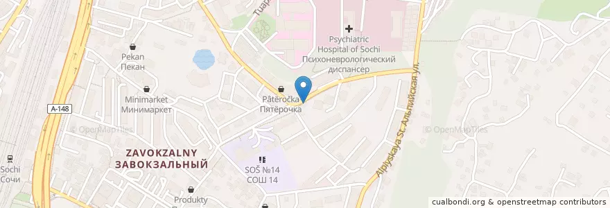 Mapa de ubicacion de Пивной бар en Rusland, Zuidelijk Federaal District, Kraj Krasnodar, Городской Округ Сочи.