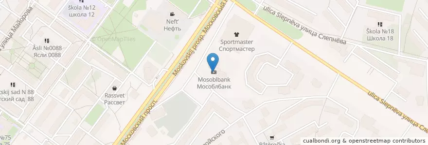 Mapa de ubicacion de Мособлбанк en Rusia, Distrito Federal Central, Óblast De Yaroslavl, Ярославский Район, Городской Округ Ярославль.