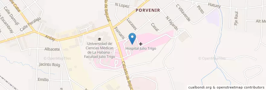 Mapa de ubicacion de Hospital Julio Trigo López en Küba, La Habana, Arroyo Naranjo.