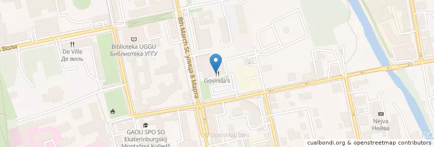 Mapa de ubicacion de Govinda's en Rússia, Уральский Федеральный Округ, Свердловская Область, Городской Округ Екатеринбург.