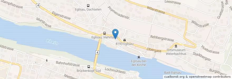 Mapa de ubicacion de Zürcher Kantonalbank en Suisse, Zurich, Bezirk Bülach, Eglisau.