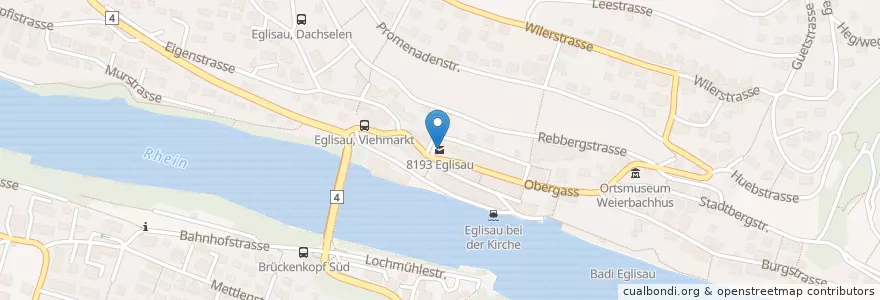 Mapa de ubicacion de 8193 Eglisau en Suisse, Zurich, Bezirk Bülach, Eglisau.