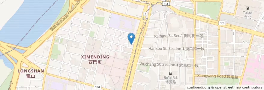 Mapa de ubicacion de 摩斯漢堡 en 臺灣, 新北市, 臺北市, 萬華區.
