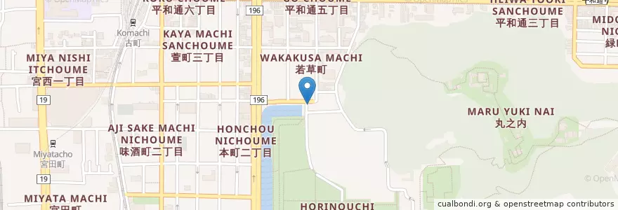 Mapa de ubicacion de わかくさ珈琲 en Japan, 愛媛県, 松山市.