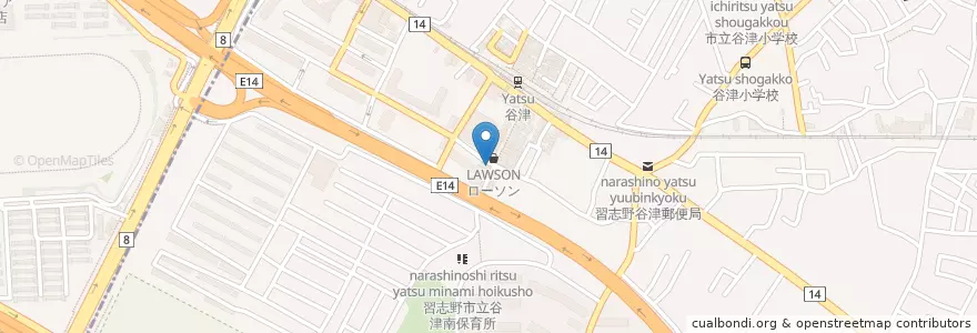 Mapa de ubicacion de なかや en Japan, Präfektur Chiba, 習志野市.