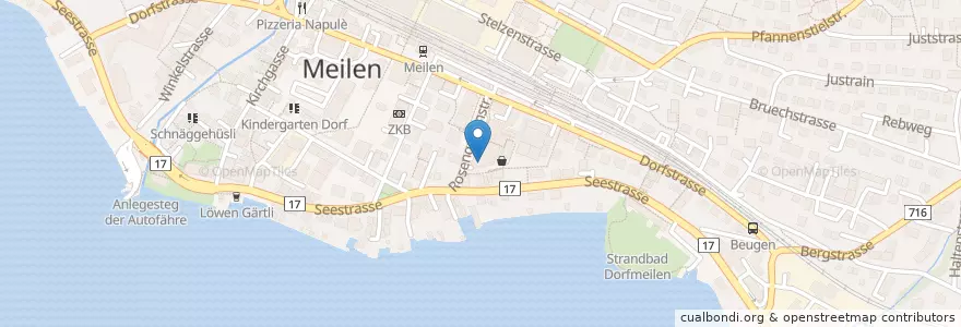 Mapa de ubicacion de Migros Restaurant en 瑞士, 蘇黎世, Bezirk Meilen, Meilen.