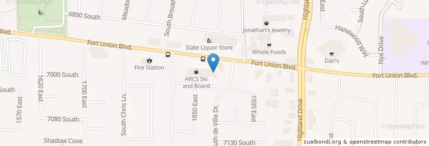 Mapa de ubicacion de Papa John's en Vereinigte Staaten Von Amerika, Utah, Salt Lake County, Cottonwood Heights.
