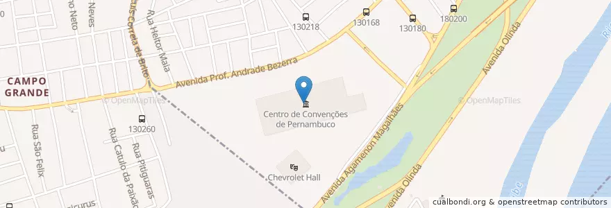 Mapa de ubicacion de Centro de Convenções de Pernambuco en البَرَازِيل, المنطقة الشمالية الشرقية, بيرنامبوكو, Região Geográfica Intermediária Do Recife, Região Geográgica Imediata Do Recife, Região Metropolitana Do Recife, Olinda, ريسيفي.