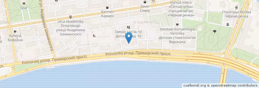 Mapa de ubicacion de Драго en Russie, District Fédéral Du Nord-Ouest, Oblast De Léningrad, Saint-Pétersbourg, Приморский Район, Округ Чёрная Речка.