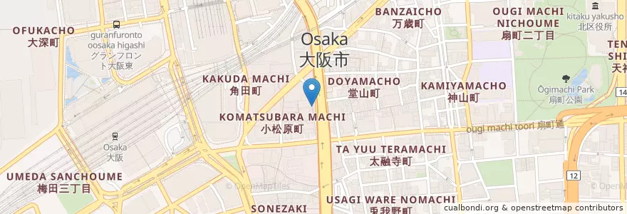 Mapa de ubicacion de Nagagutsu en Japonya, 大阪府, 大阪市, 北区.
