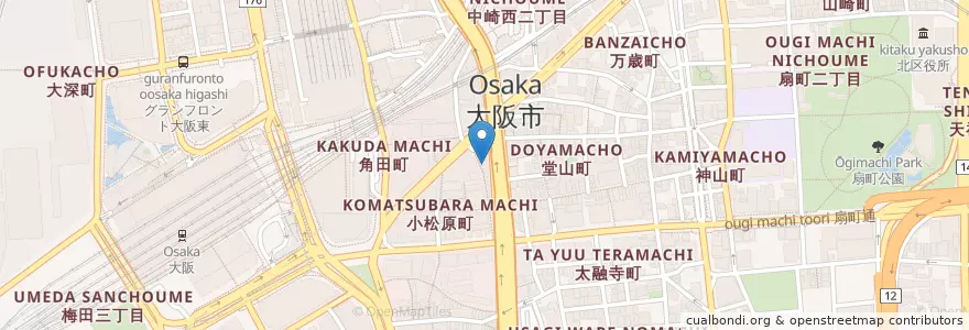 Mapa de ubicacion de 花の都御殿 en Japan, Präfektur Osaka, 大阪市, 北区.