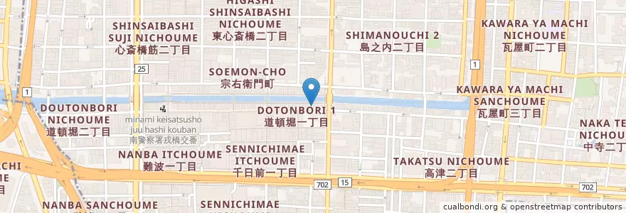 Mapa de ubicacion de 万宝海鮮屋 en Japan, 大阪府, Osaka, 中央区.