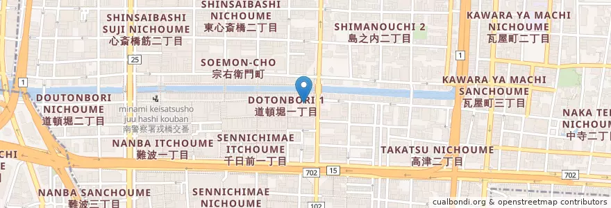 Mapa de ubicacion de 赤とんぼ en Japan, 大阪府, Osaka, 中央区.