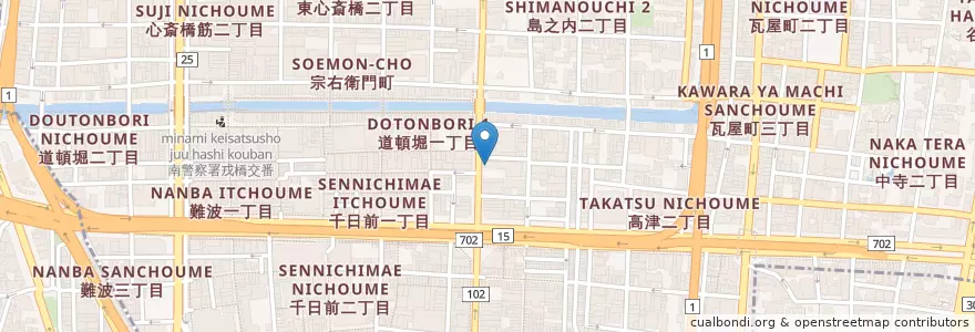Mapa de ubicacion de ふく伝 en Japan, 大阪府, Osaka, 中央区.