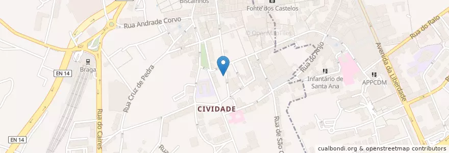Mapa de ubicacion de Café Penalty en ポルトガル, ノルテ, Braga, Cávado, Braga, Maximinos, Sé E Cividade.