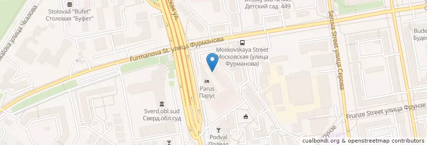 Mapa de ubicacion de УралПриватБанк en Russie, District Fédéral De L'Oural, Oblast De Sverdlovsk, Городской Округ Екатеринбург.