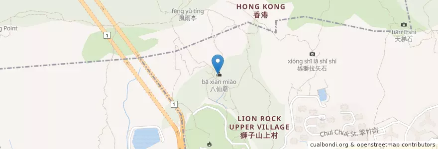 Mapa de ubicacion de Pat Sin Temple en 중국, 광둥성, 홍콩, 가우룽, 신제, 黃大仙區 Wong Tai Sin District.