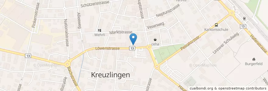 Mapa de ubicacion de City-Cafe Elmer en Schweiz/Suisse/Svizzera/Svizra, Thurgau, Bezirk Kreuzlingen, Kreuzlingen.