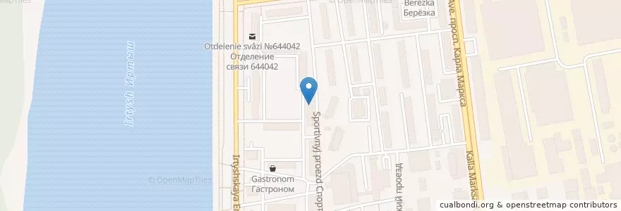 Mapa de ubicacion de Участковый пункт полиции ОП 9 en ロシア, シベリア連邦管区, オムスク州, オムスク地区, オムスク管区.