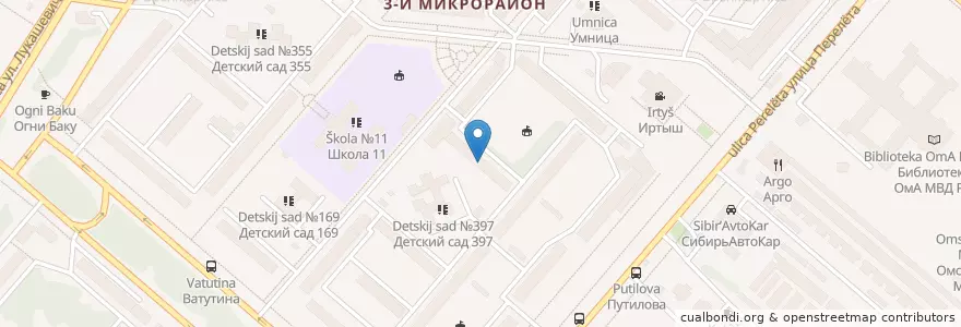 Mapa de ubicacion de Участковый пункт полиции ОП 2 en ロシア, シベリア連邦管区, オムスク州, オムスク地区, オムスク管区.