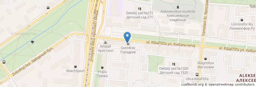 Mapa de ubicacion de Горздрав en Rusia, Distrito Federal Central, Москва, Северо-Восточный Административный Округ, Останкинский Район.