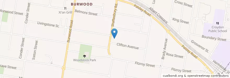 Mapa de ubicacion de Burwood RSL en Australien, Neusüdwales, Burwood Council, Sydney.
