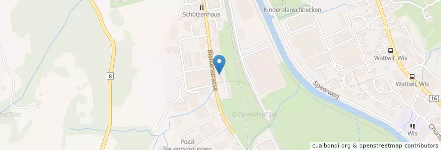 Mapa de ubicacion de Car Wash Center Bleiken en Schweiz/Suisse/Svizzera/Svizra, Sankt Gallen, Wahlkreis Toggenburg, Wattwil.