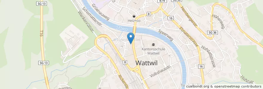 Mapa de ubicacion de Kantonalbank Wattwil en Suisse, Saint-Gall, Wahlkreis Toggenburg, Wattwil.