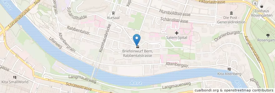 Mapa de ubicacion de Briefeinwurf Bern, Rabbentalstrasse en 스위스, 베른, Verwaltungsregion Bern-Mittelland, Verwaltungskreis Bern-Mittelland, Bern.