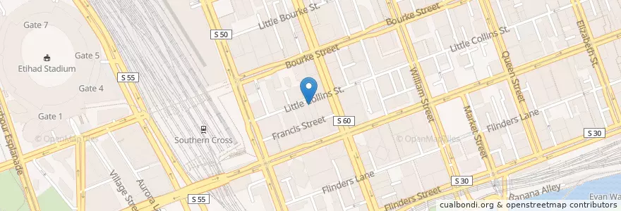 Mapa de ubicacion de The Bottom End en Australia, Victoria, City Of Melbourne.